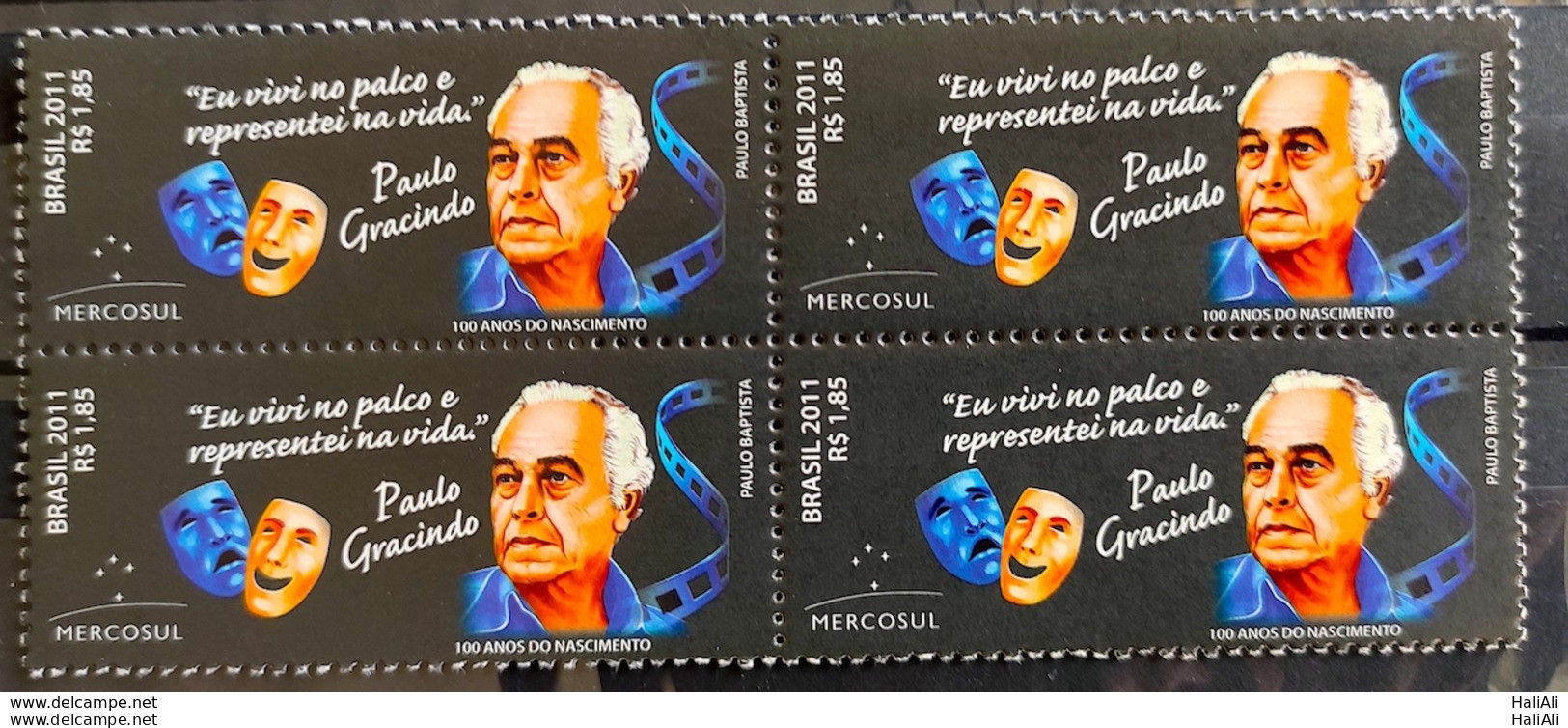 C 3100 Brazil Stamp Paulo Gracindo Actor Theater Cinema TV 2011 Block Of 4 - Unused Stamps