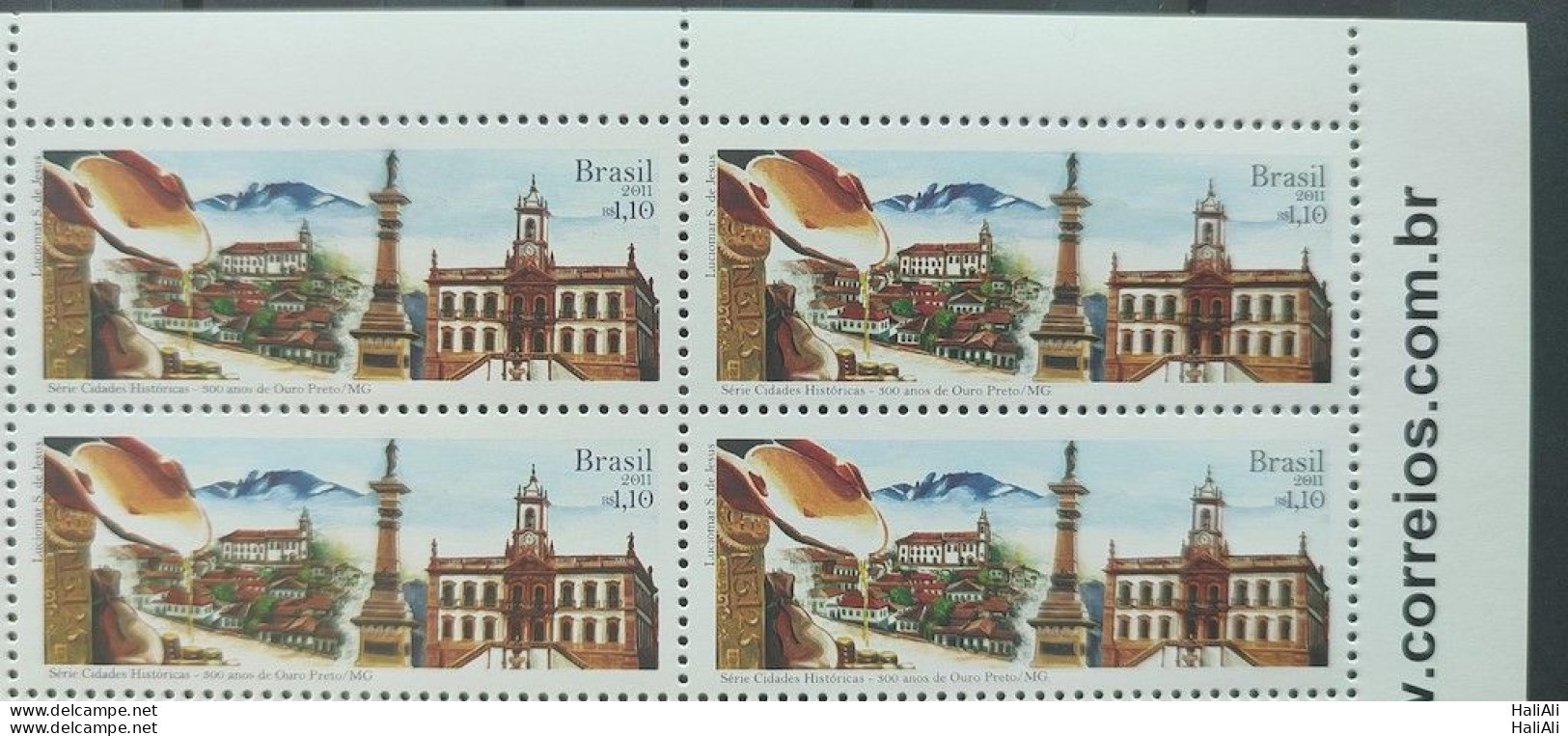 C 3097 Brazil Stamp Historical Cities Ouro Preto MG 2011 Block Of 4 Vignette Site - Nuovi
