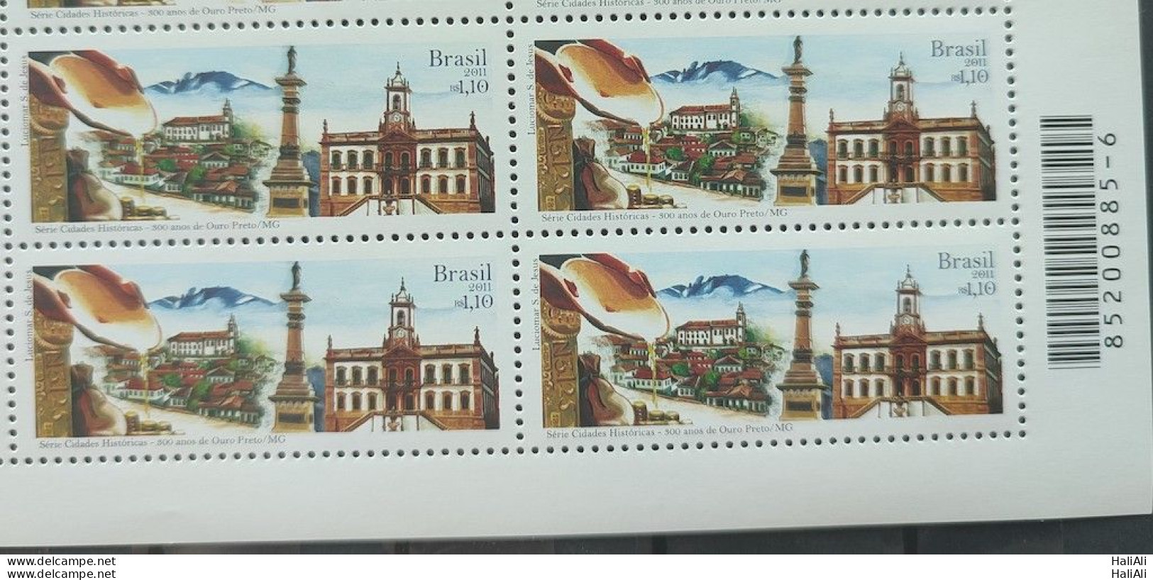 C 3097 Brazil Stamp Historical Cities Ouro Preto MG 2011 Block Of 4 Bar Code - Unused Stamps