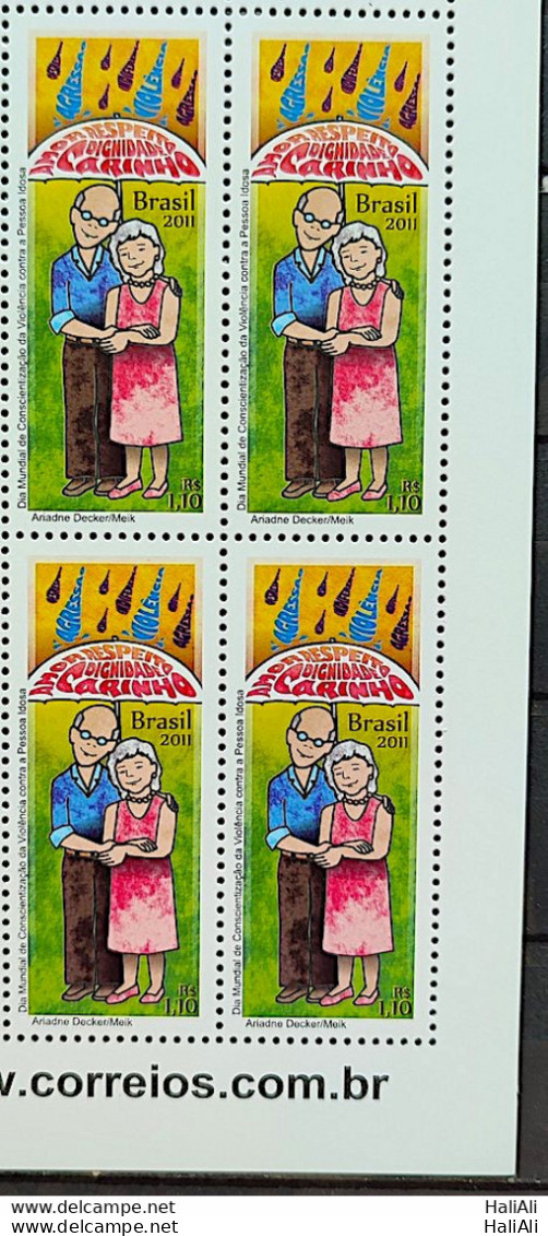 C 3094 Brazil Stamp Awareness Violence Against The Elderly 2011 Block Of 4 Vignette Site - Unused Stamps