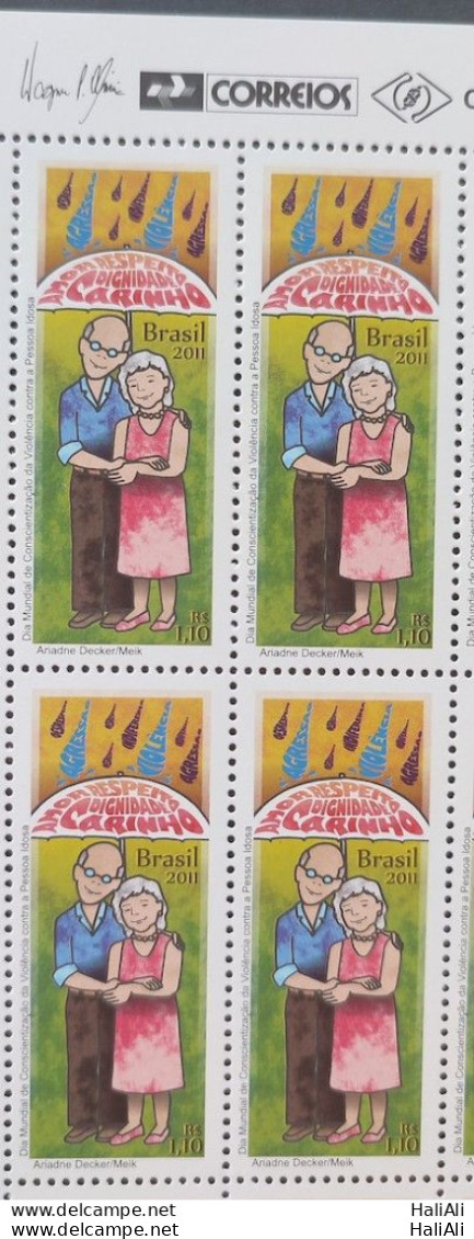 C 3094 Brazil Stamp Awareness Violence Against The Elderly 2011 Block 4 Vignette Correios - Ongebruikt