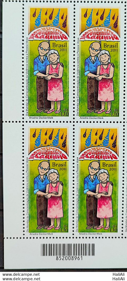 C 3094 Brazil Stamp Awareness Violence Against The Elderly 2011 Block Of 4 Bar Code - Unused Stamps