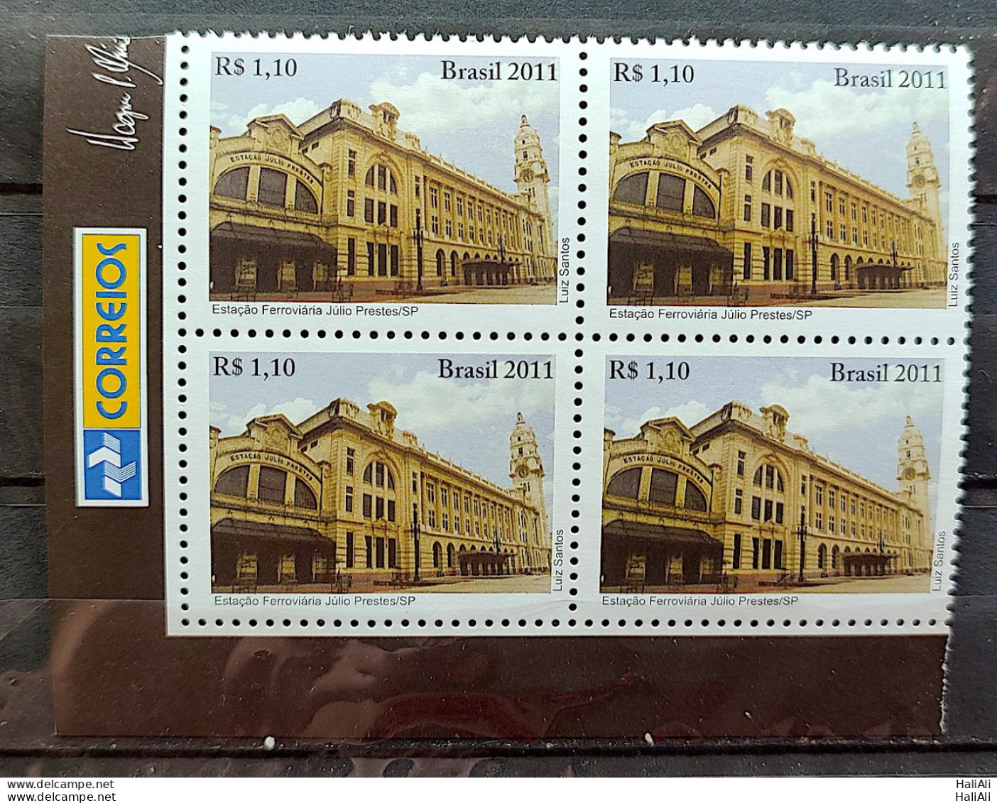 C 3086 Brazil Stamp Railway Station Julio Prestes Train 2011 Block Of 4 Vignetta Correios - Neufs