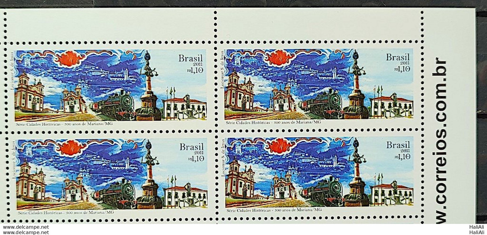 C 3083 Brazil Stamp Historic Cities Mariana Church Train 2011 Block Of 4 Vignette Site - Ongebruikt