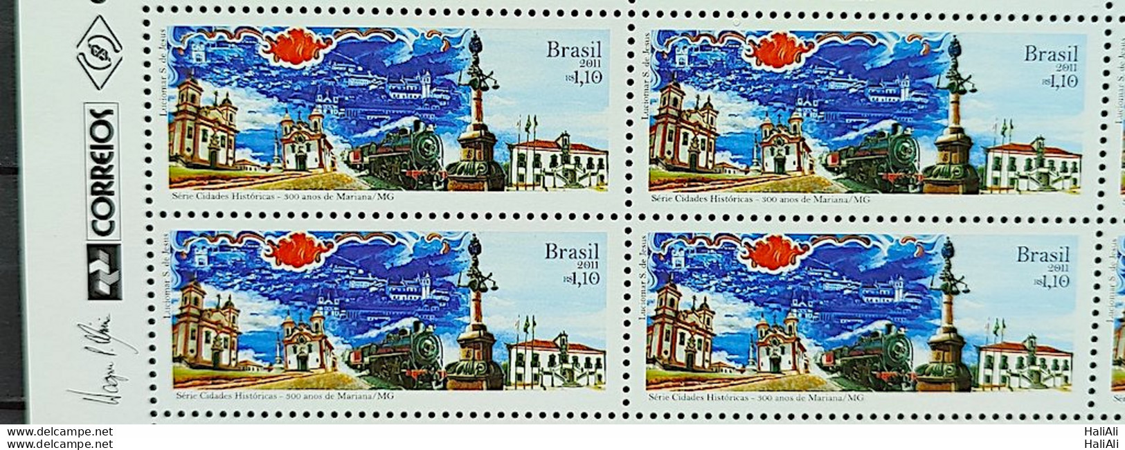 C 3083 Brazil Stamp Historic Cities Mariana Church Train 2011 Block Of 4 Vignette Correios - Unused Stamps
