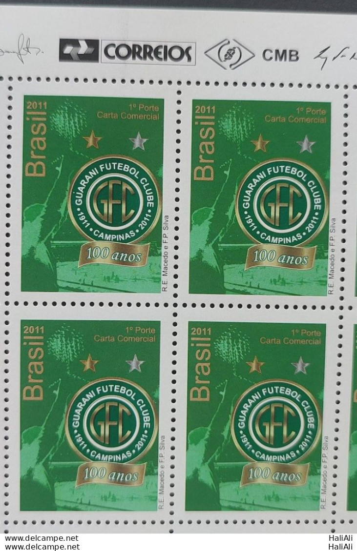 C 3082 Brazil Stamp Guarani Futebol 2011 Block Of 4 Vignette Correios - Ungebraucht