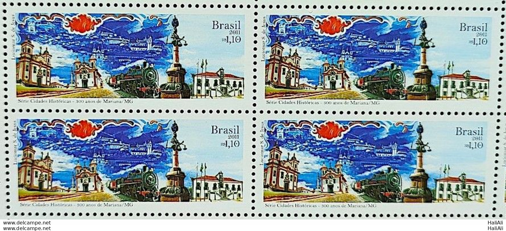 C 3083 Brazil Stamp Historic Cities Mariana Church Train 2011 Block Of 4 - Ungebraucht