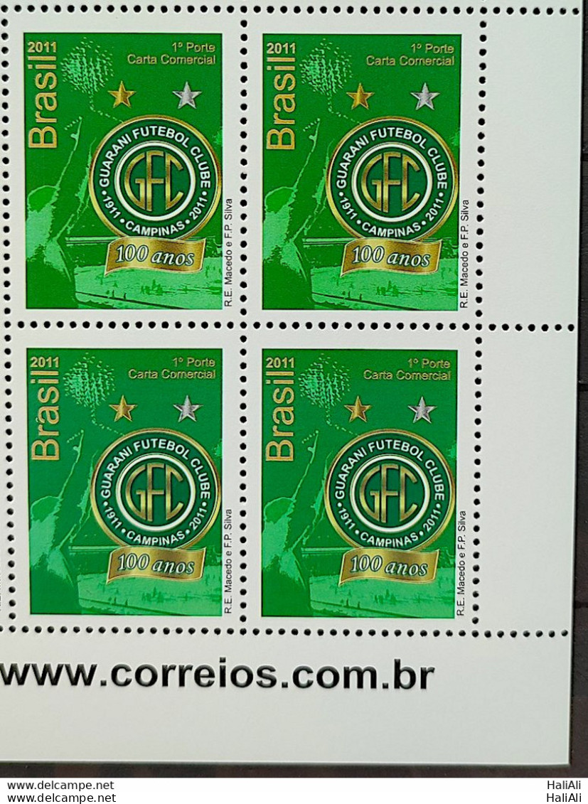 C 3082 Brazil Stamp Guarani Football 2011 Block Of 4 Vignette Site - Neufs