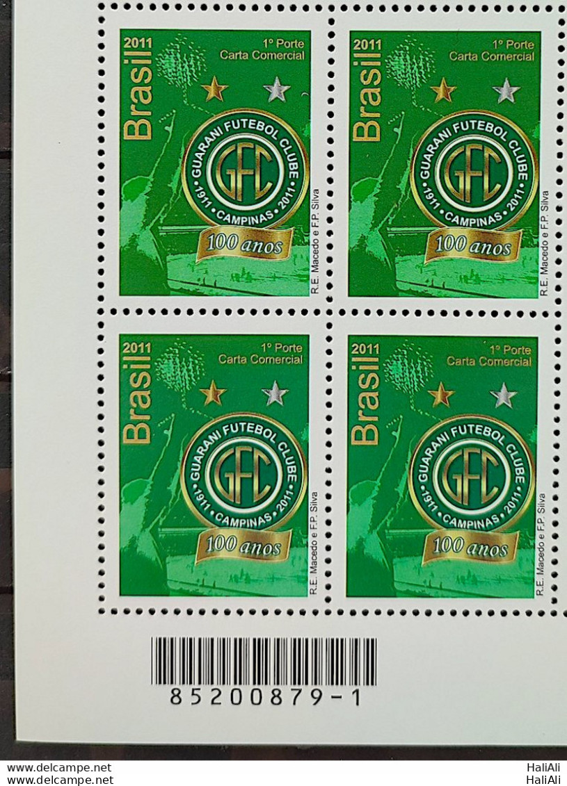 C 3082 Brazil Stamp Guarani Football 2011 Block Of 4 Bar Code - Neufs