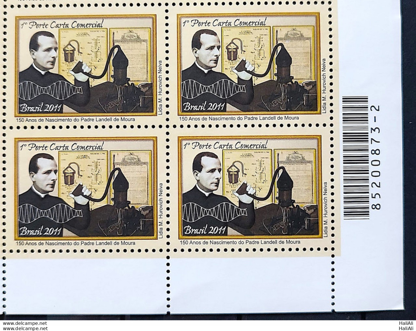 C 3080 Brazil Stamp Father Landell De Moura Communication Science 2011 Block Of 4 Vignette Bar Code - Nuevos