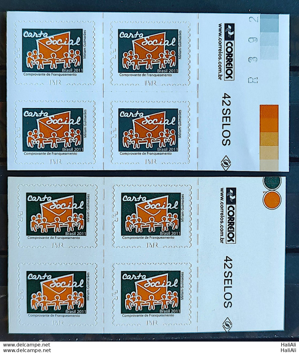 Brazil Regular Stamp RHM 856 Social Letter 2011 Block Of 4 Vignette Post Office Variety Matte And Brilliant - Unused Stamps