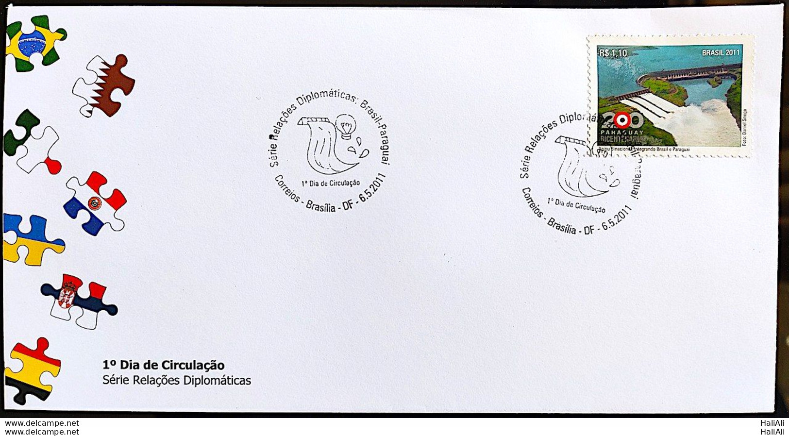 Brazil Envelope FDC 726 Diplomatic Relations Paraguay Hydroelectric Itaipu Energy 2011 - FDC