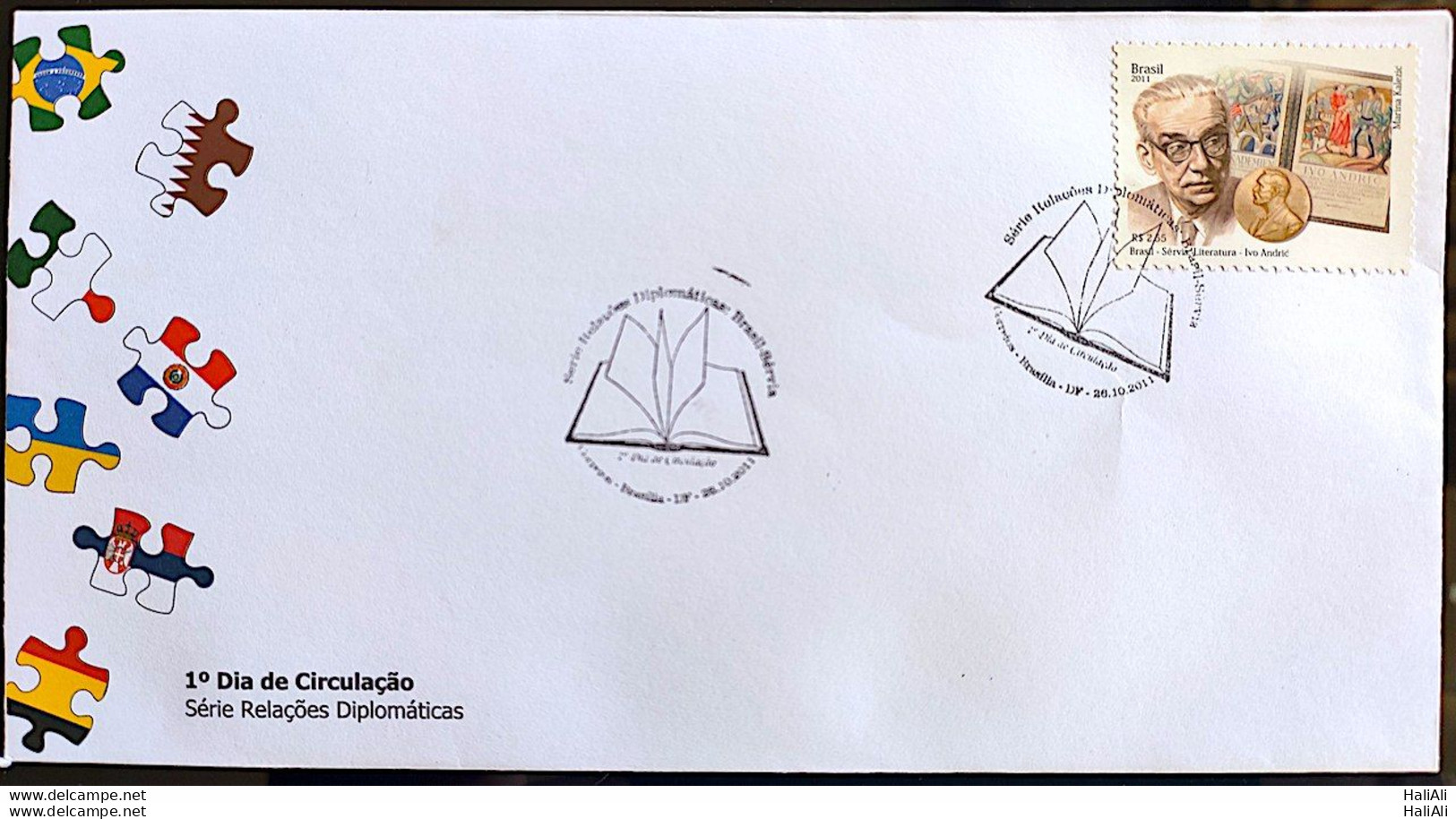 Brazil Envelope FDC 726 CA Diplomatic Relations Serbia Literature 2011 - FDC