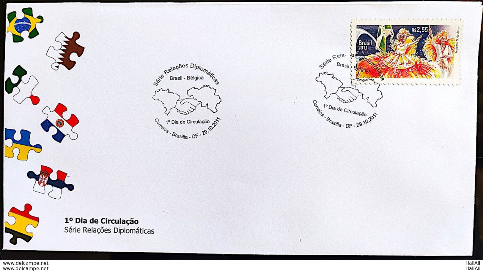 Brazil Envelope FDC 726 DA Diplomatic Relations Belgium Carnival Festival Music 2011 - Ongebruikt