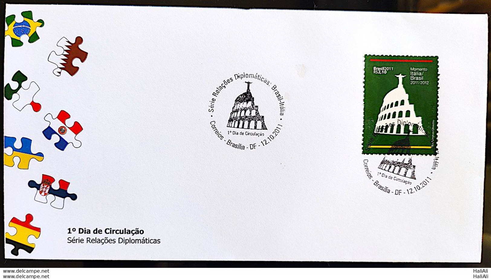Brazil Envelope FDC 726 B Diplomatic Relations Italy 2011 - FDC