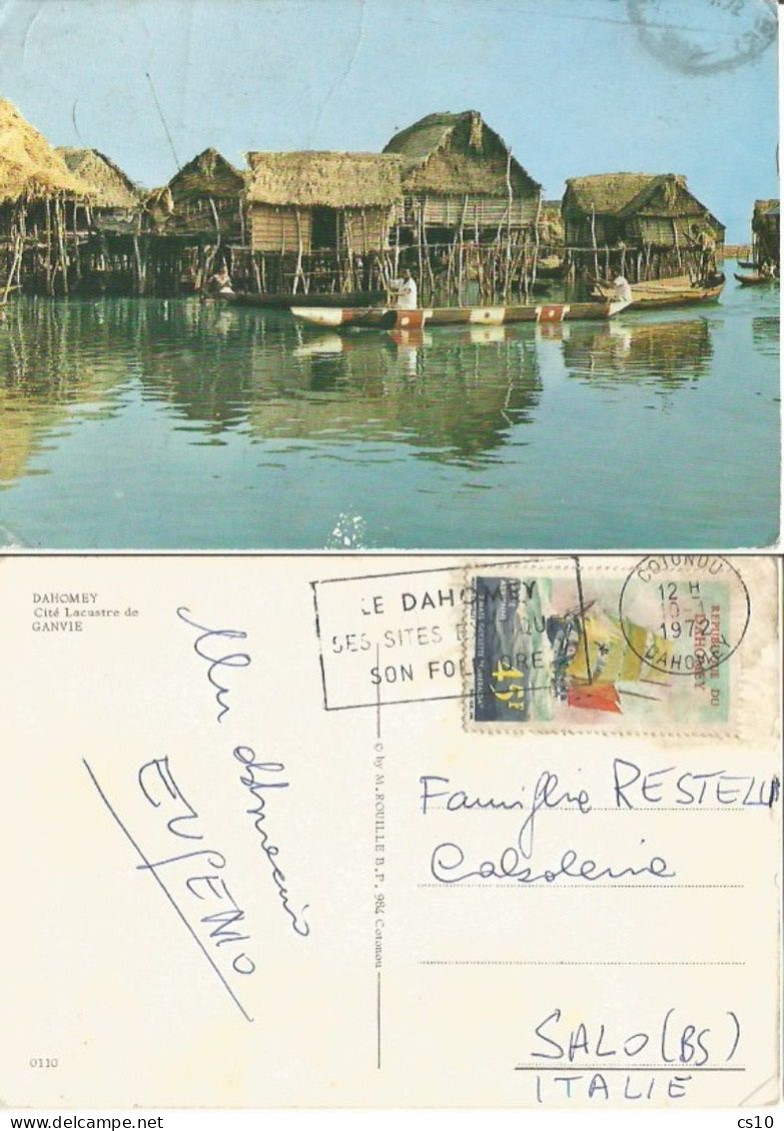 Dahomey (Benin) CP Cité Lacustre GANVIE Cotonou 10jan1972 X Italie Avec Golette Esmeralda F.45 Solo - Benin
