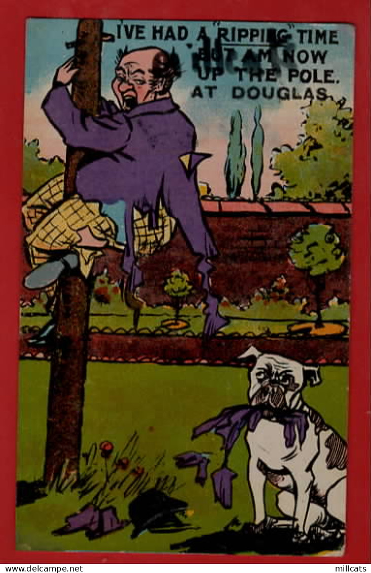 I'VE HAS A RIPPING TIME AT DOUGLAS   NOW UP THE POLE    + BULLDOG HUMOUR BOULEDOUGE Pu 1909  - Isla De Man