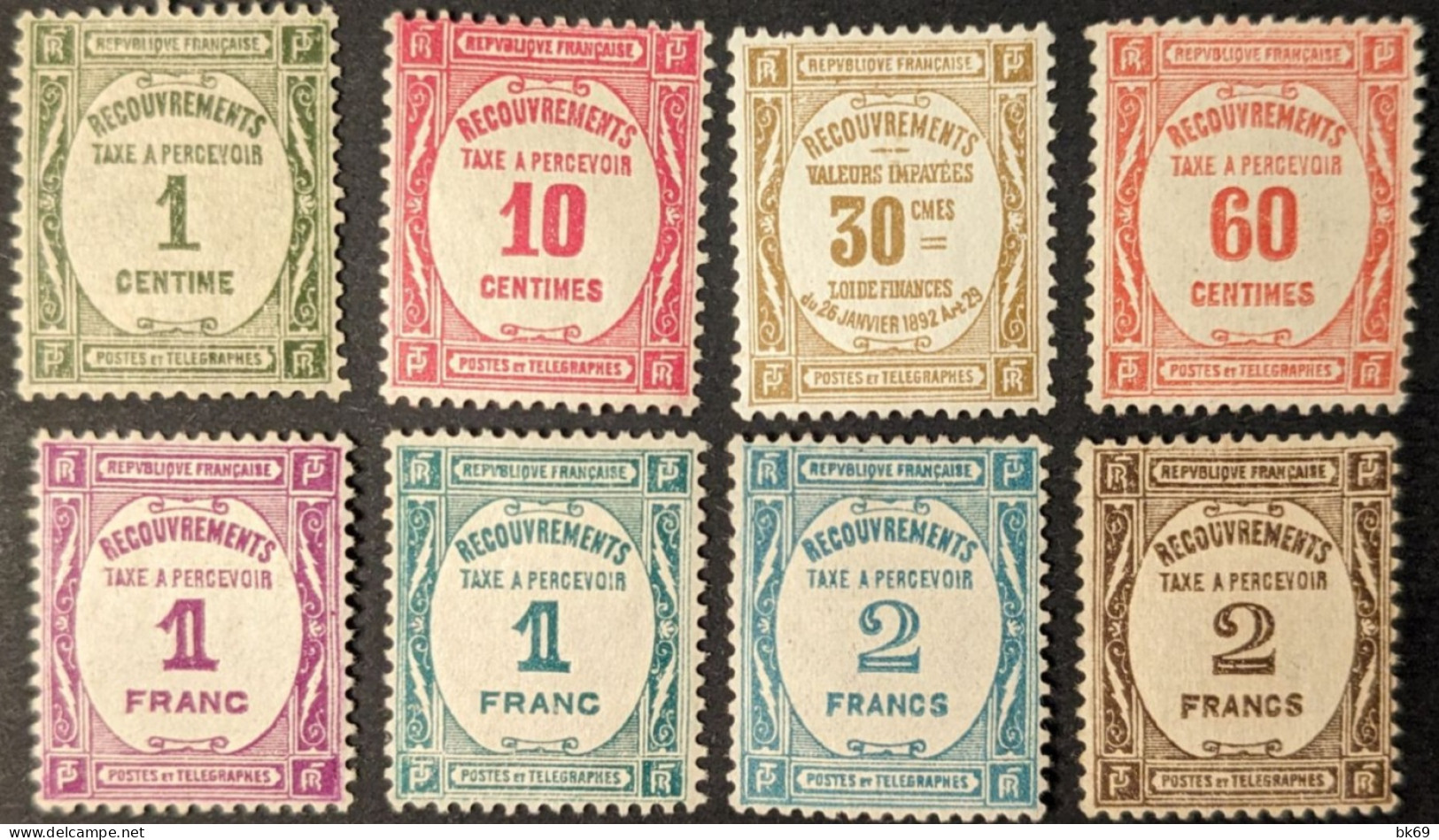 N°55 à 62 *  Cote 350€ Recouvrements Taxes - 1859-1959 Neufs