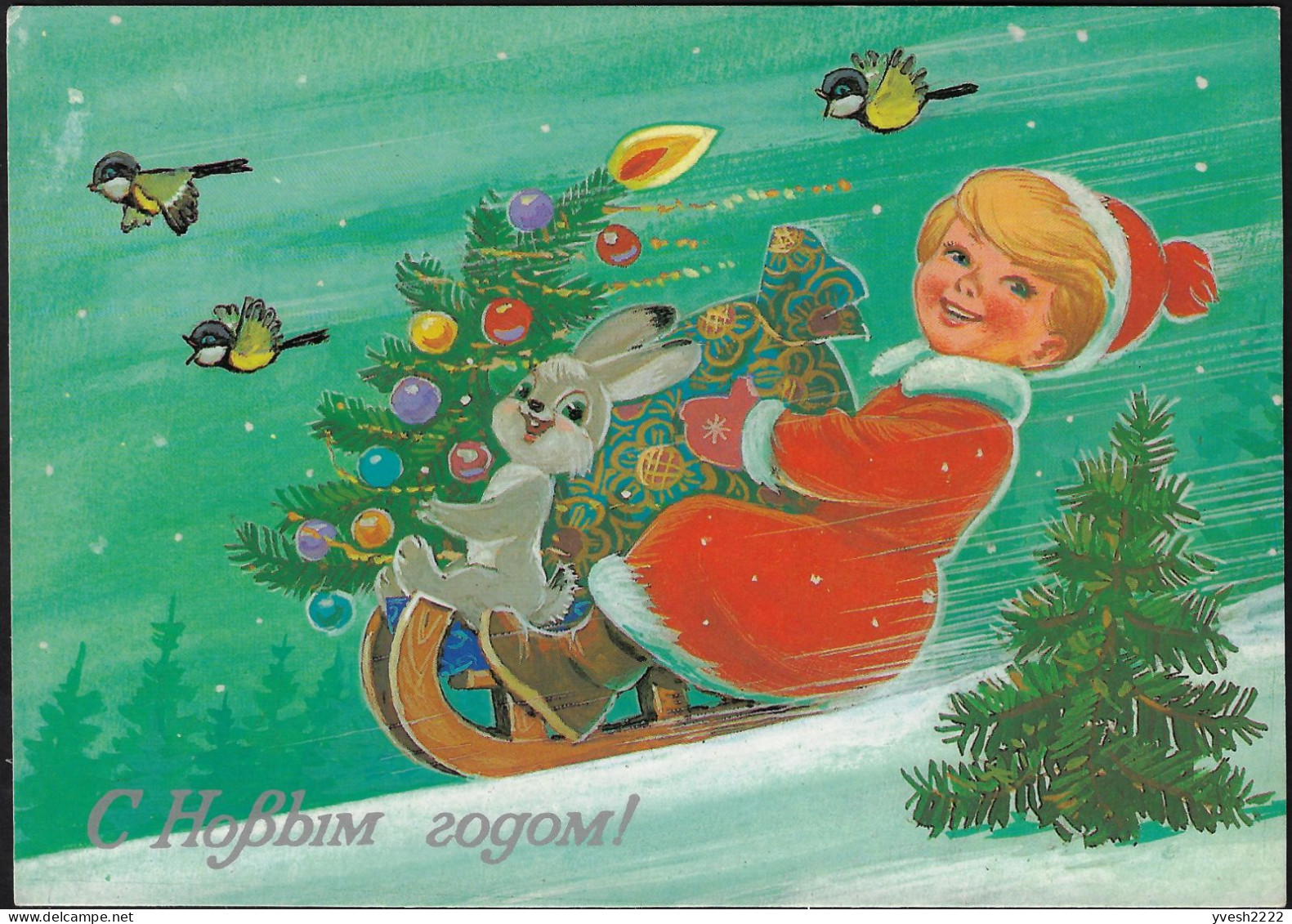 URSS 1985. Entier Postal. Bonne Année, Lapin Faisant De La Luge - Konijnen