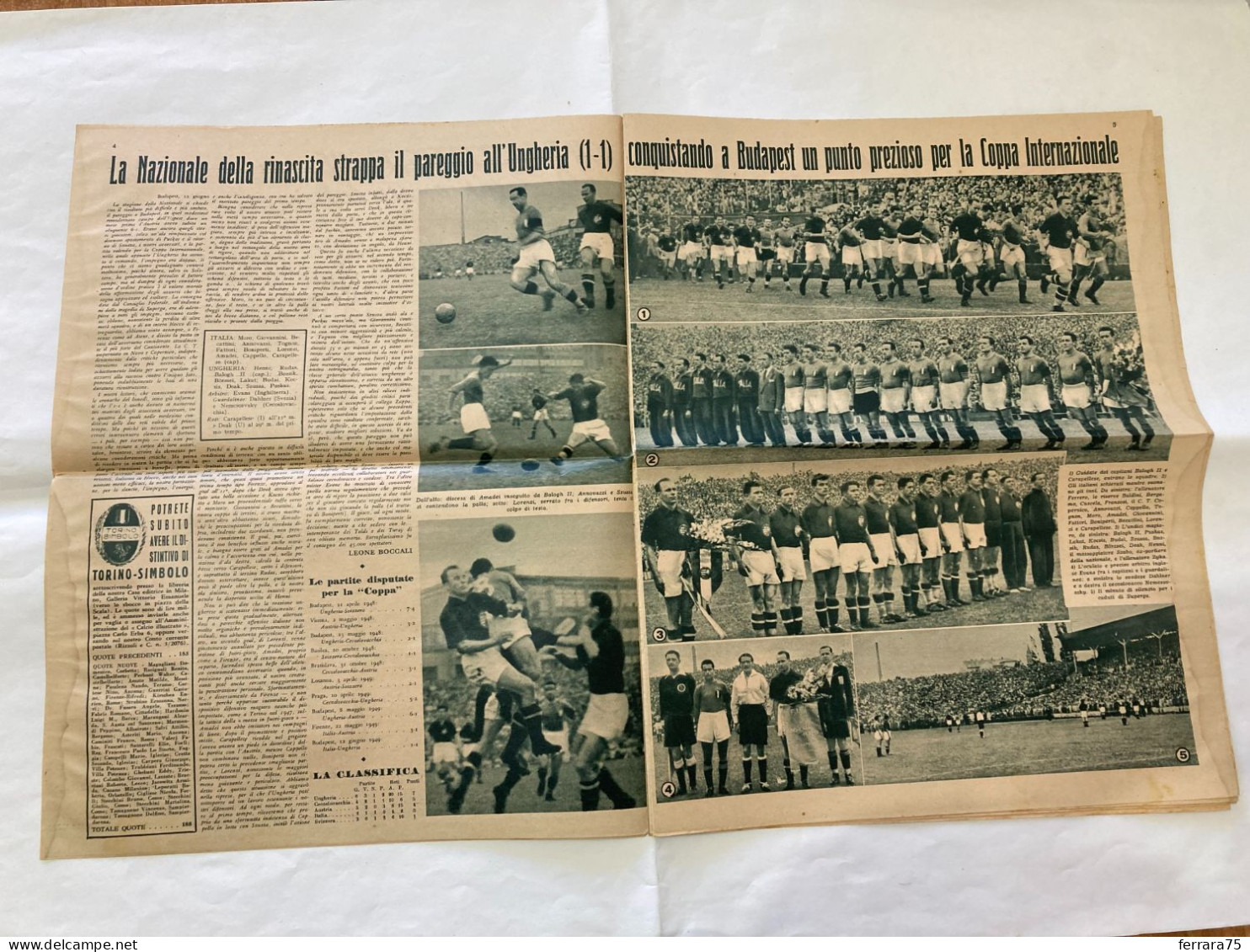 IL CALCIO ILLUSTRATO LA NAZIONALE- ITALIA-UNGHERIA-MILAN  N.24 1949. - Deportes