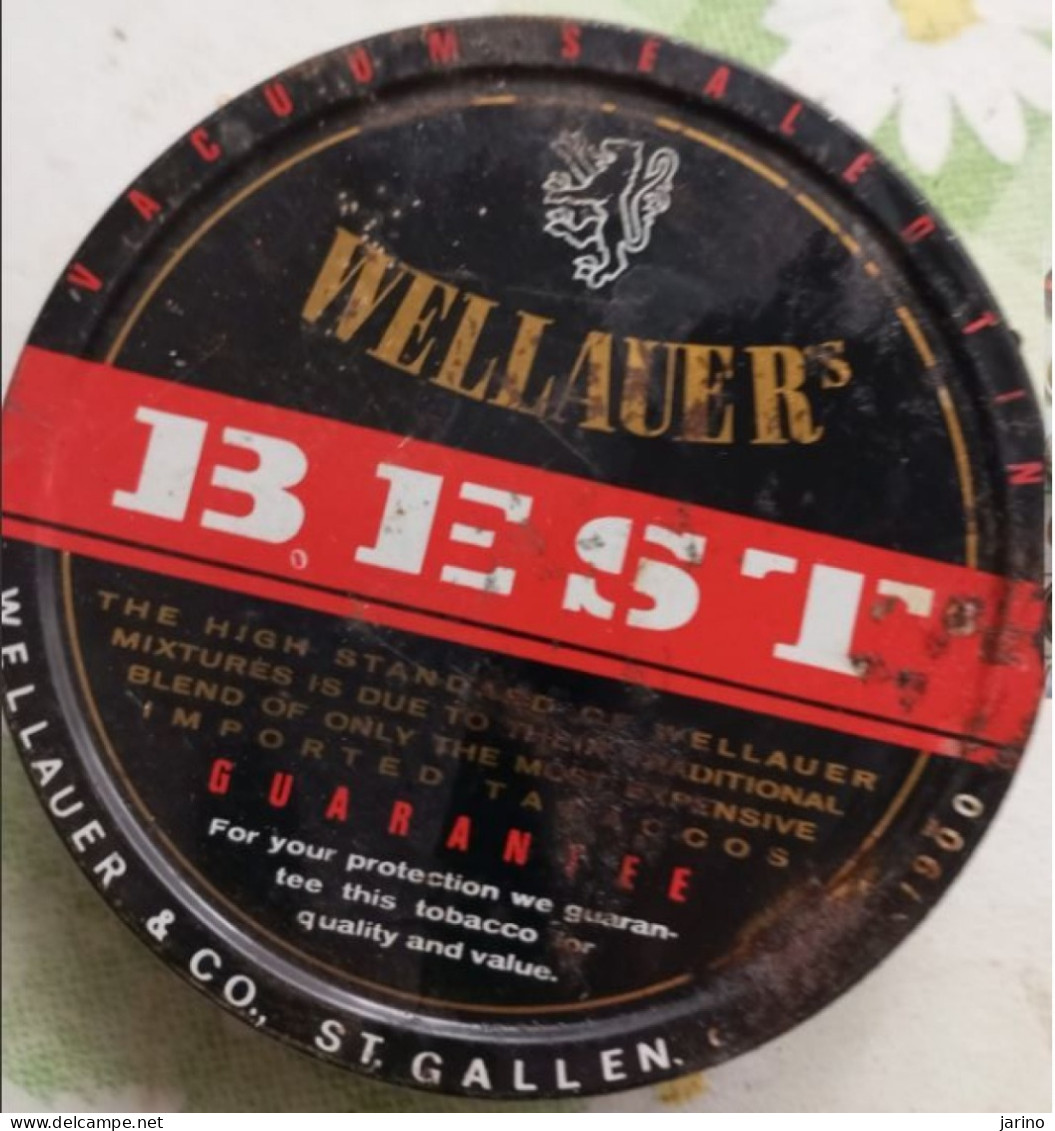 Ancient Empty Metal Tobacco Box Wellauer's BEST - St. Gallen, Made In Switzerland, Average 10,5 Cm - Boites à Tabac Vides