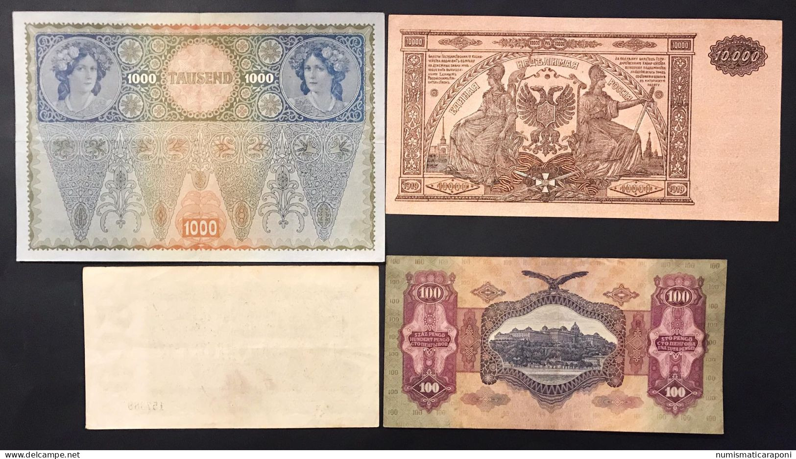 Russia 10000 RUBLI Rubles 1919 + Germania 500  Mark 1923 + Austria 1000 Kronen 1902 + UNGHERIA 100 1930 Lotto 2412 - Russia