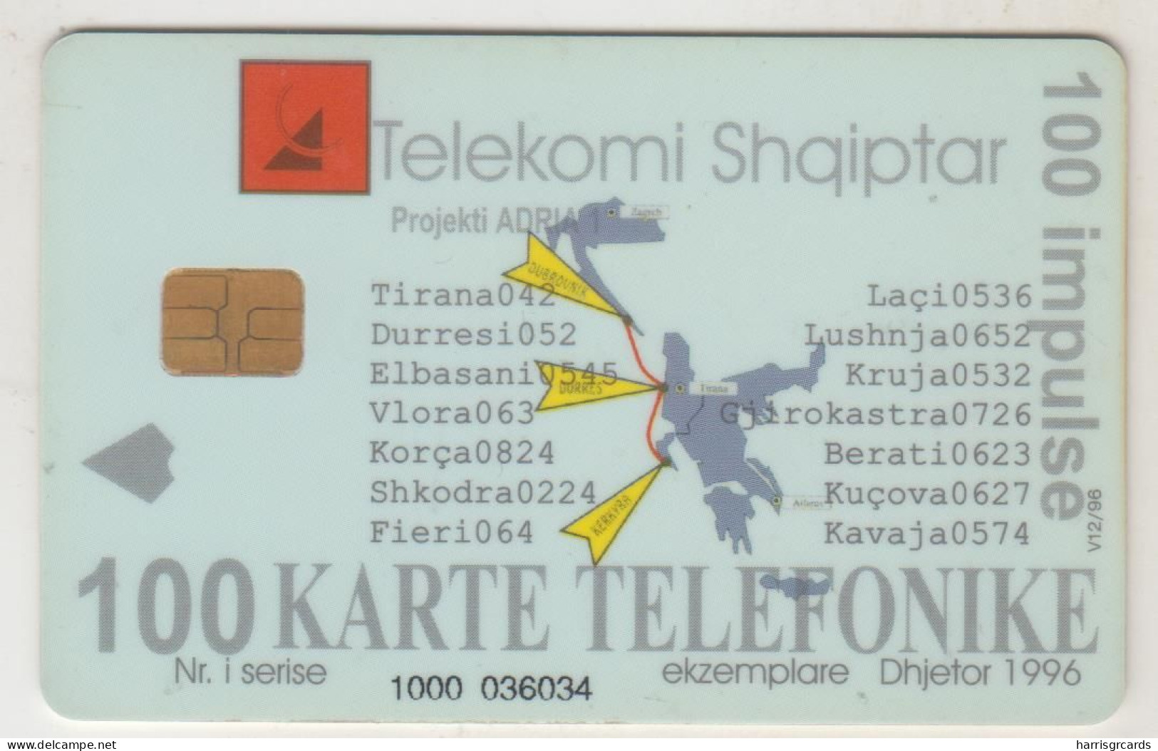 ALBANIA - Phone And Globe "V12/96" ,Chip:S30 (Module 34), 12/96, 100 U, Used - Albanië