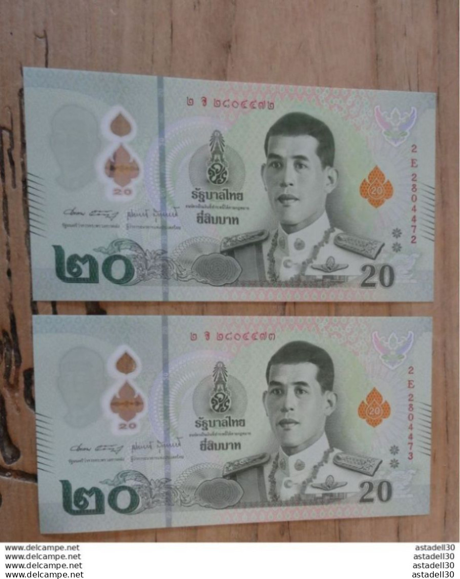 THAILANDE : 2 Billets Avec Numeros Se Suivant, Polymere, 20 Bath ................ CL-6-9 - Tailandia