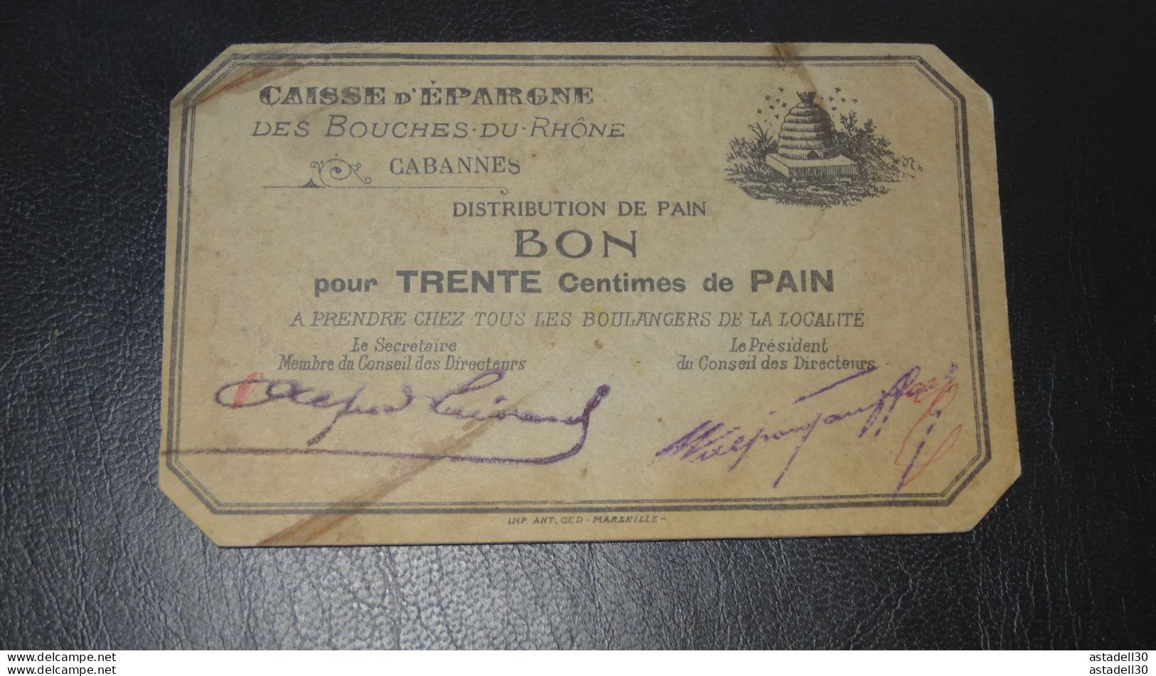 Caisse Epargne BdR, CABANNES, Bon Pour 30 Centimes De Pain .......... CL-10-9 - Bonos