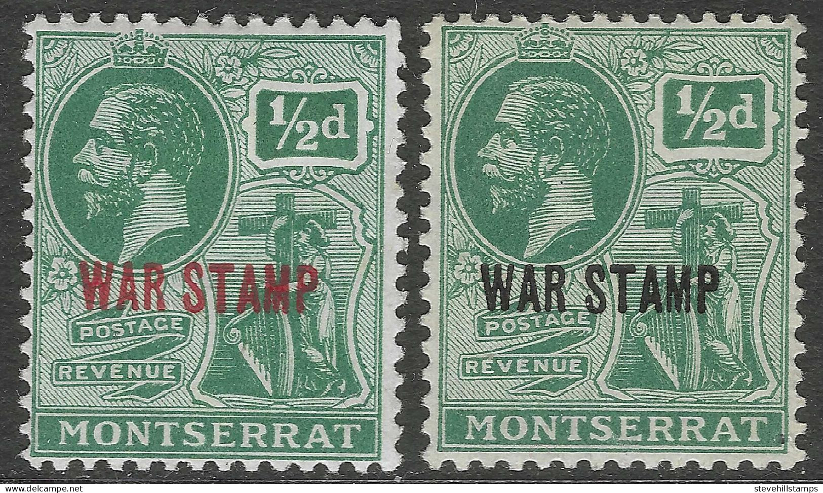 Montserrat. 1917-18 War Tax. ½d O/P In Red MH. ½d O/P In Black MH. SG 60, SG 61b. M3062 - Montserrat
