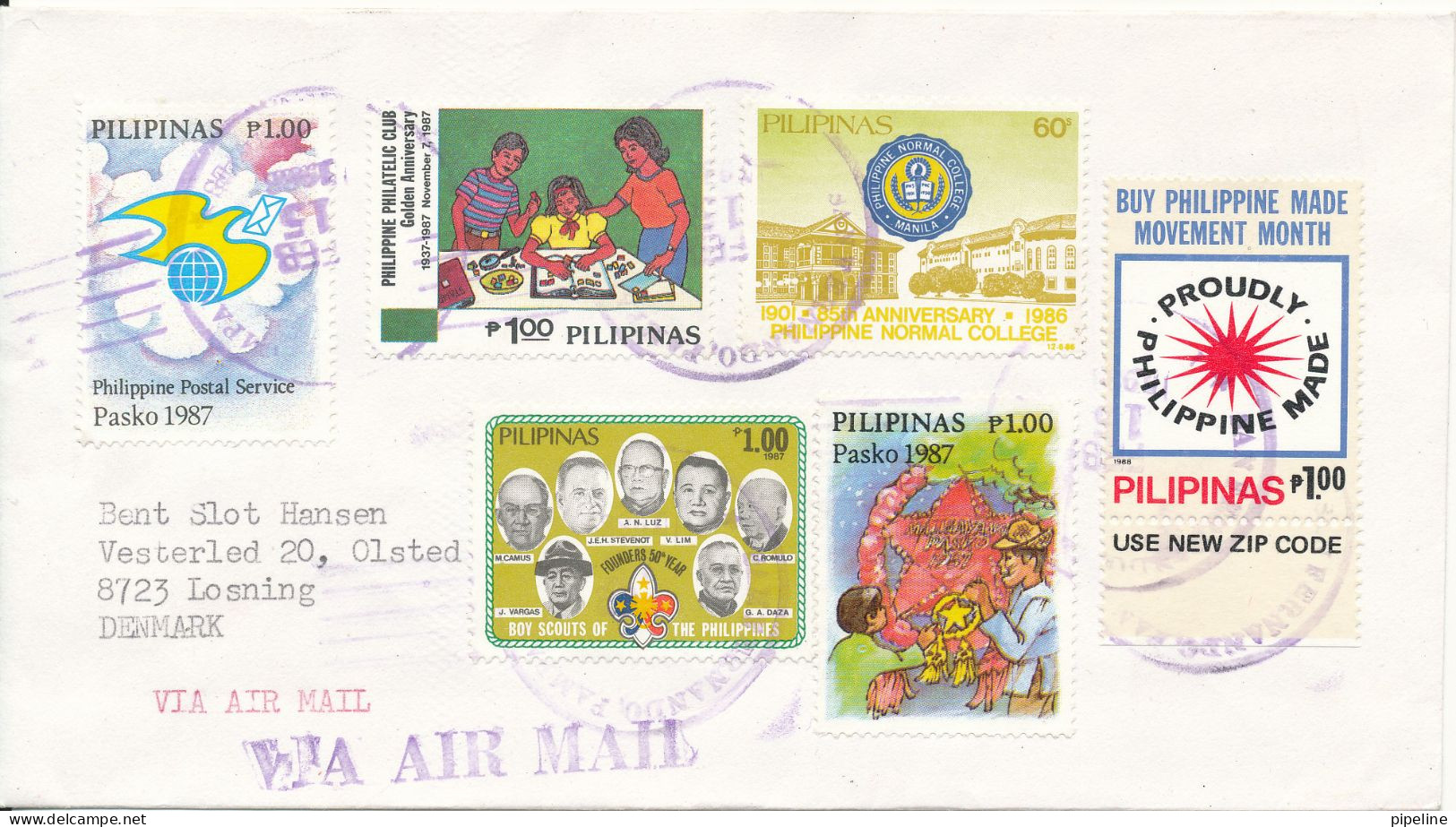 Philippines Air Mail Cover Sent To Denmark 15-2-1988 Topic Stamps - Filipinas