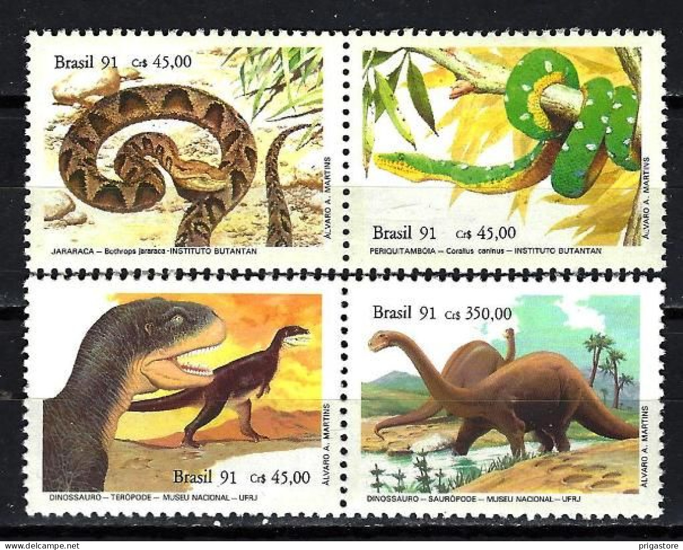 Brésil 1991 Animaux Reptiles Et Dinosaures (217) Yvert N° 2019 à 2022 Neufs** MNH - Ungebraucht