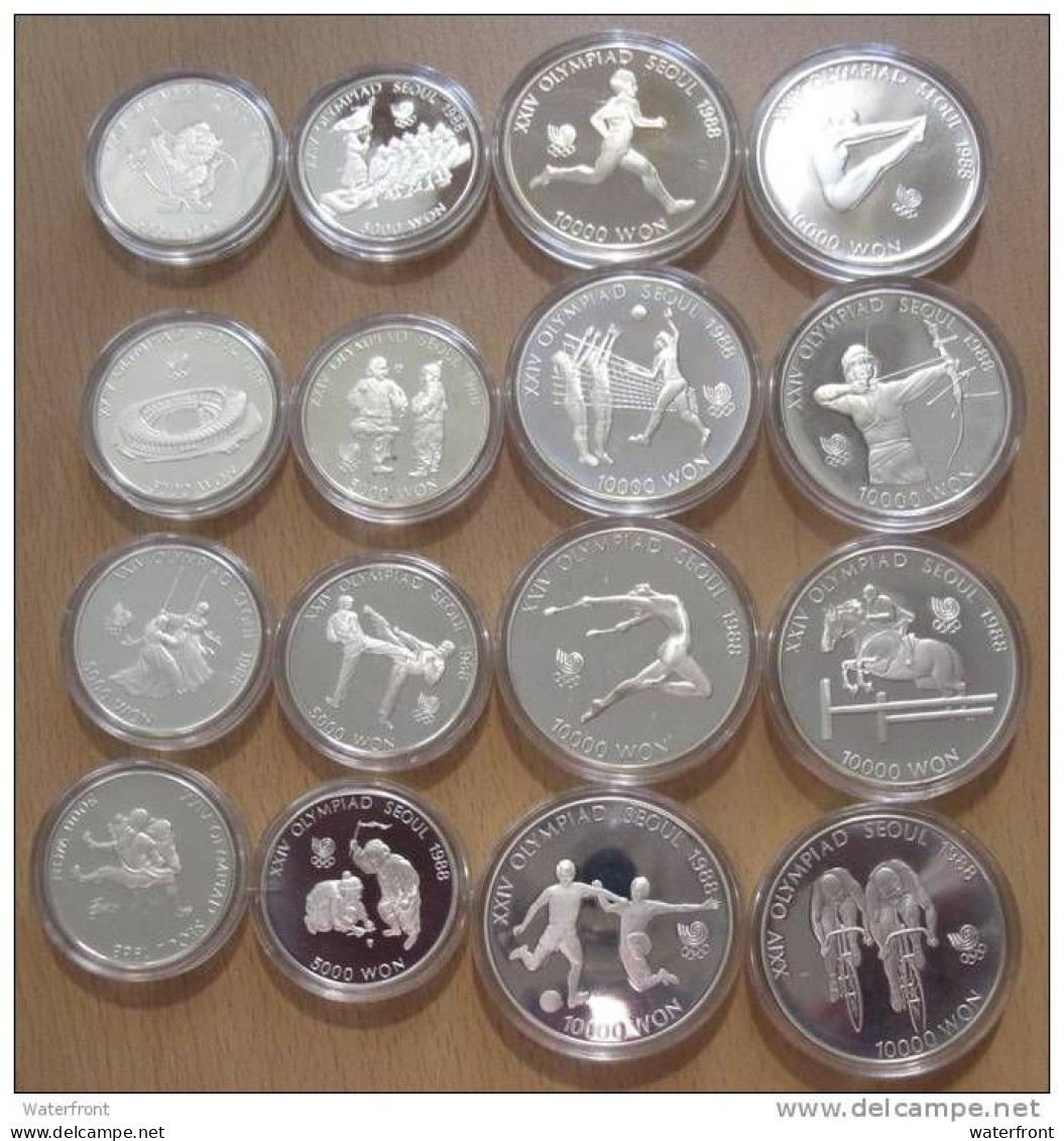 SOUTH KOREA OLY 1988 - Complete Set Commemorative Coins 5.000 + 10.000 Won Certificate - Korea, South