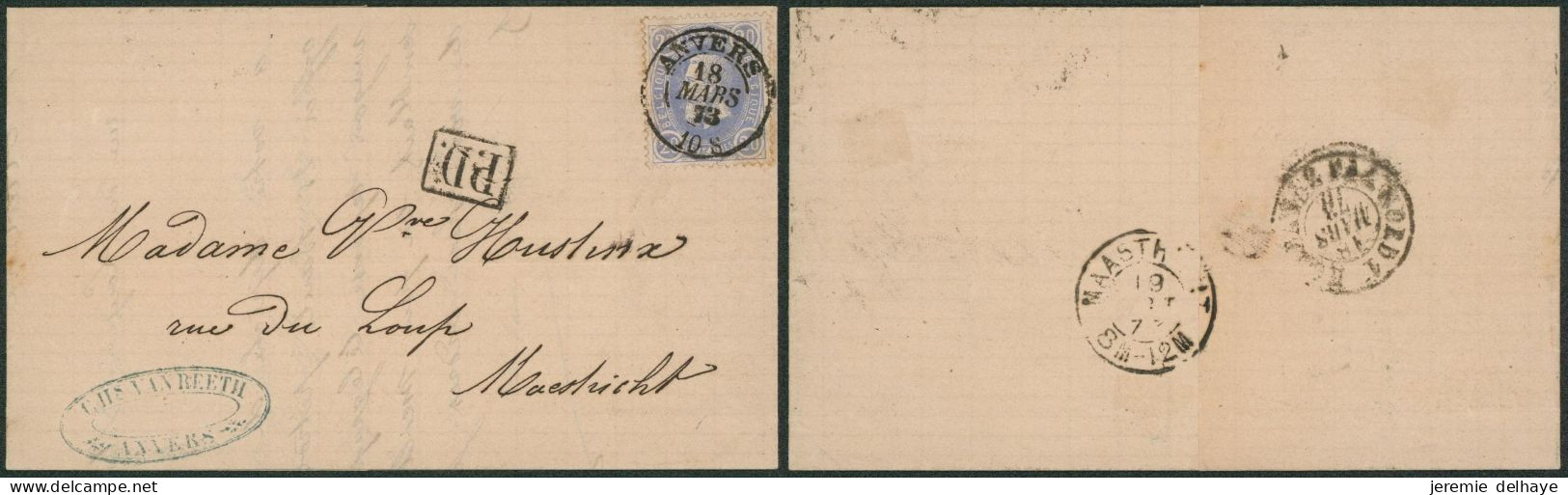 Estampilles - N°31 Sur LAC Obl DCb "Anvers" (1873) > Maestricht + Passage "Hollande Par Nord 1" / Tarif Préférentiel. - Bureaux De Passage