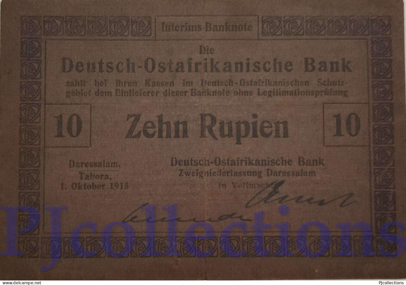 GERMAN EAST AFRICA 10 RUPIEN 1915 PICK 38a XF RARE - Deutsch-Südwestafrika