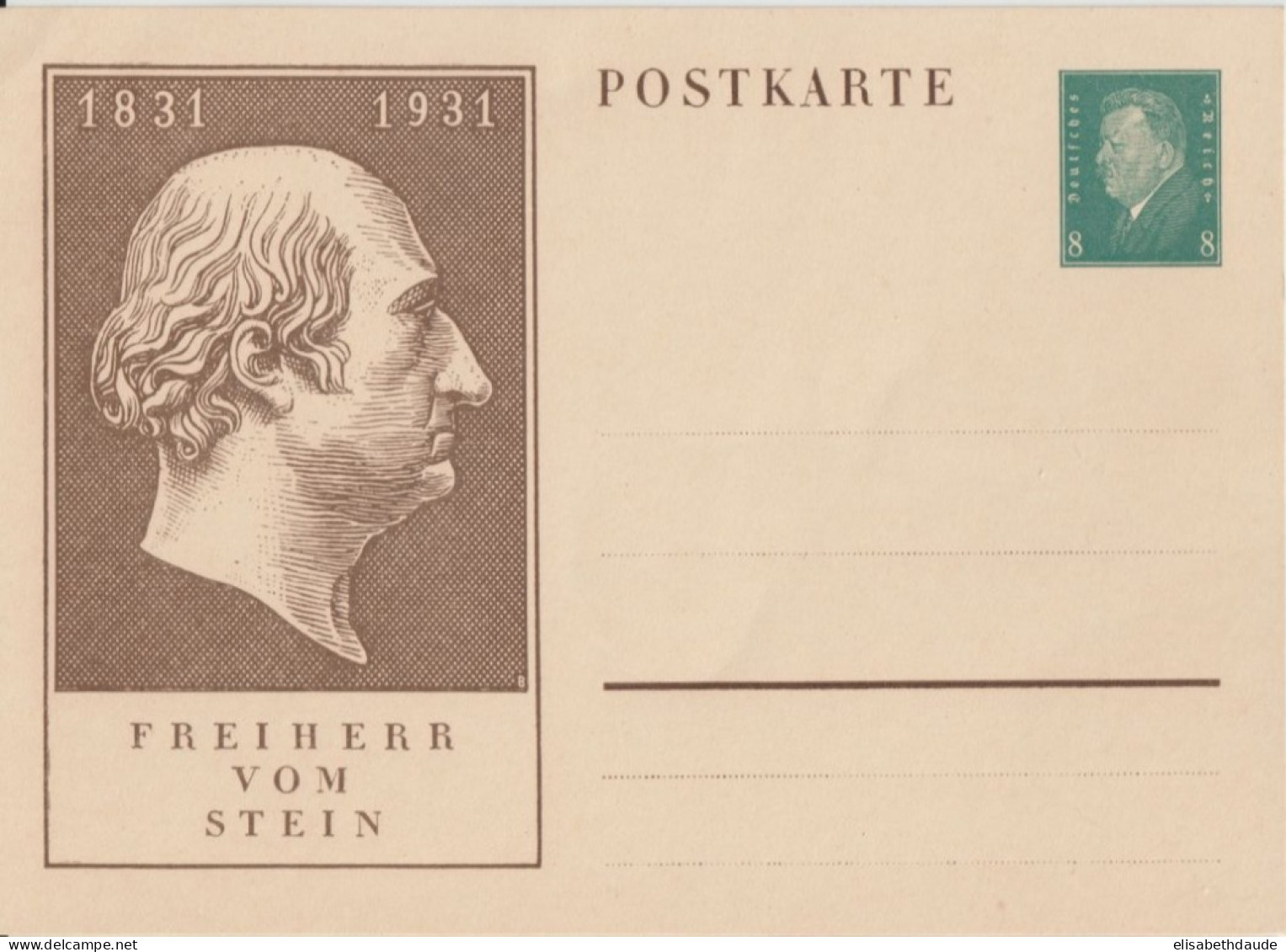 WEIMAR - 1931 - LIVRAISON GRATUITE MONDE ENTIER A PARTIR De 5 EUR - CP ENTIER POSTAL ILLUSTREE FREIHERR VON STEIN - Tarjetas