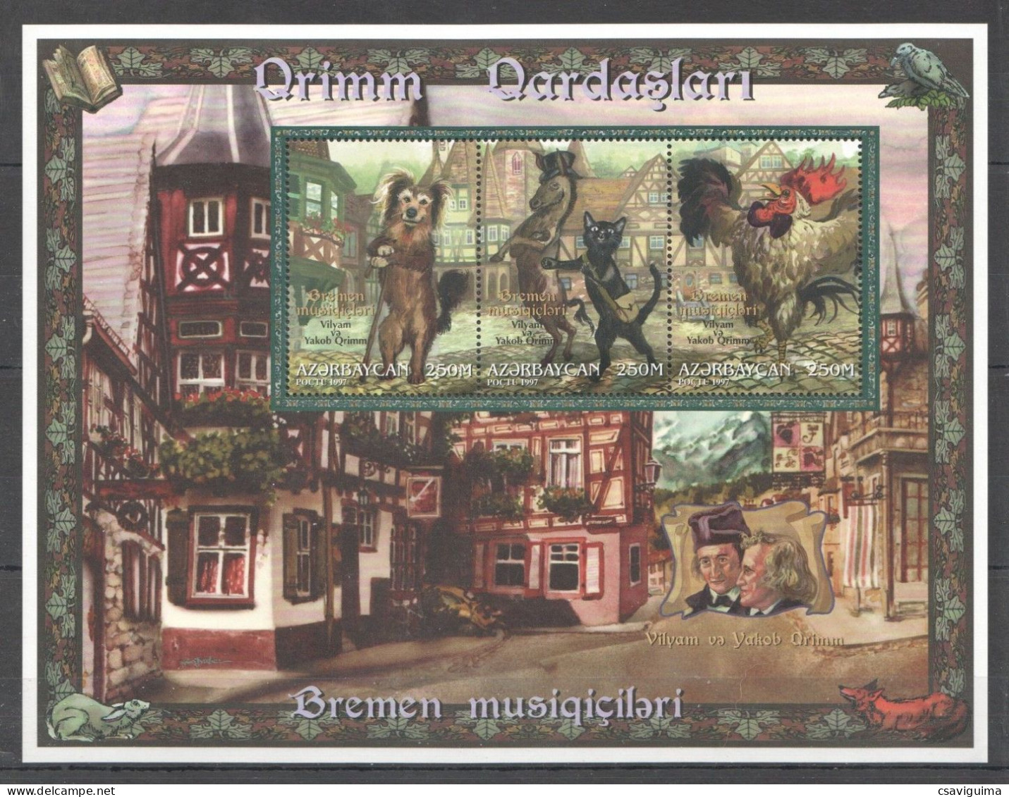 Azerbaijan - 1997 - Grimm Brother Stories, Musician Of Bremen - Yv 325/27 - Fairy Tales, Popular Stories & Legends