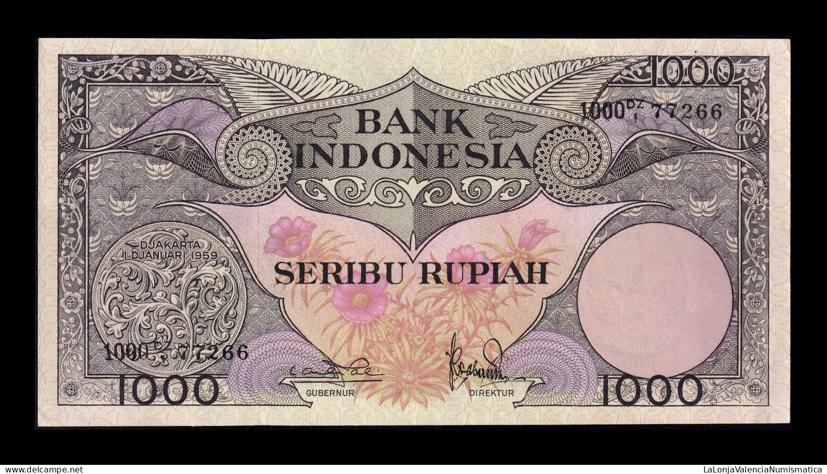 Indonesia 1000 Rupiah 1959 Pick 71b Sc-/Sc AUnc/Unc - Indonesia