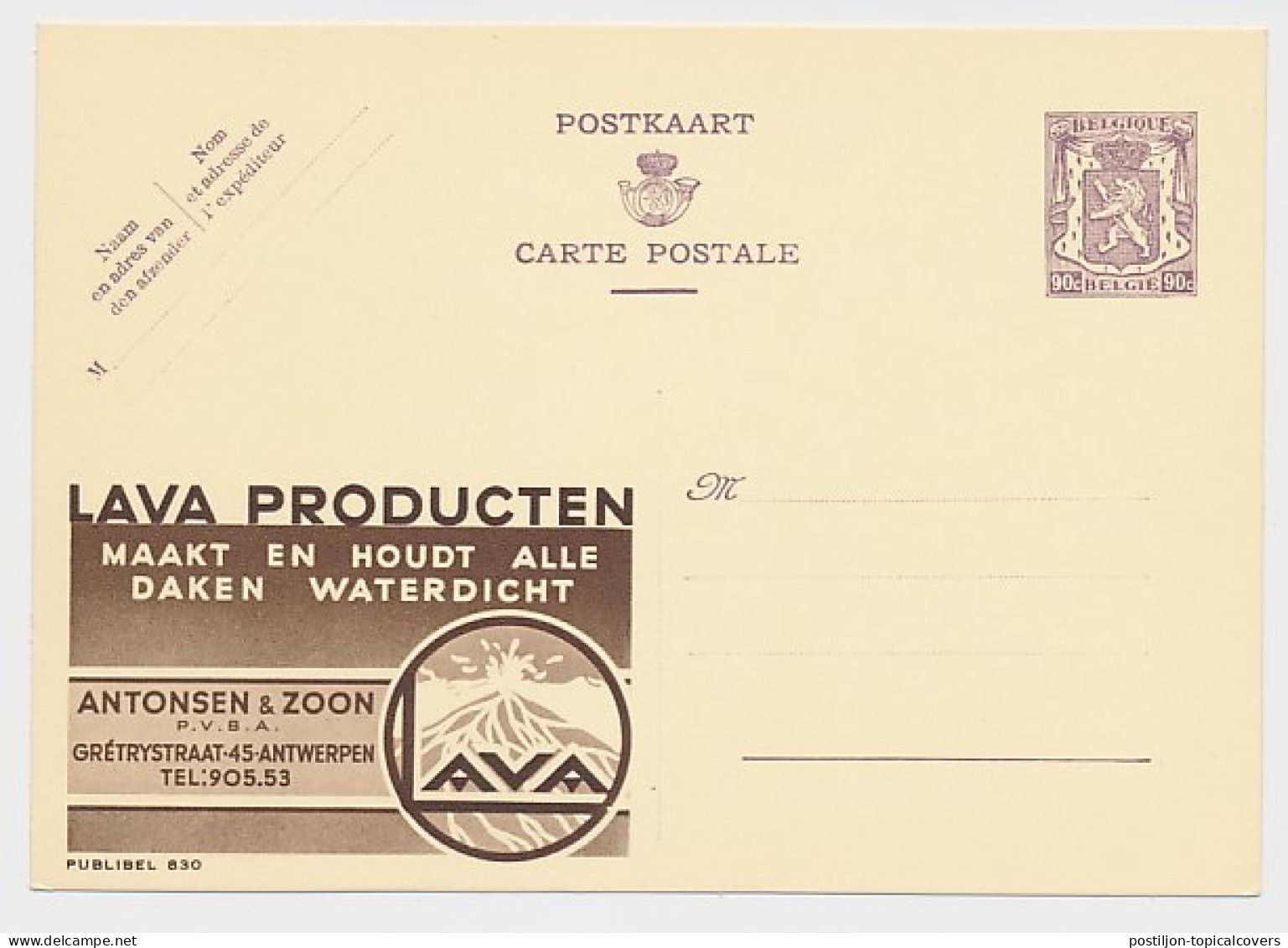 Publibel - Postal Stationery Belgium 1948 Lava - Volcano - Andere & Zonder Classificatie