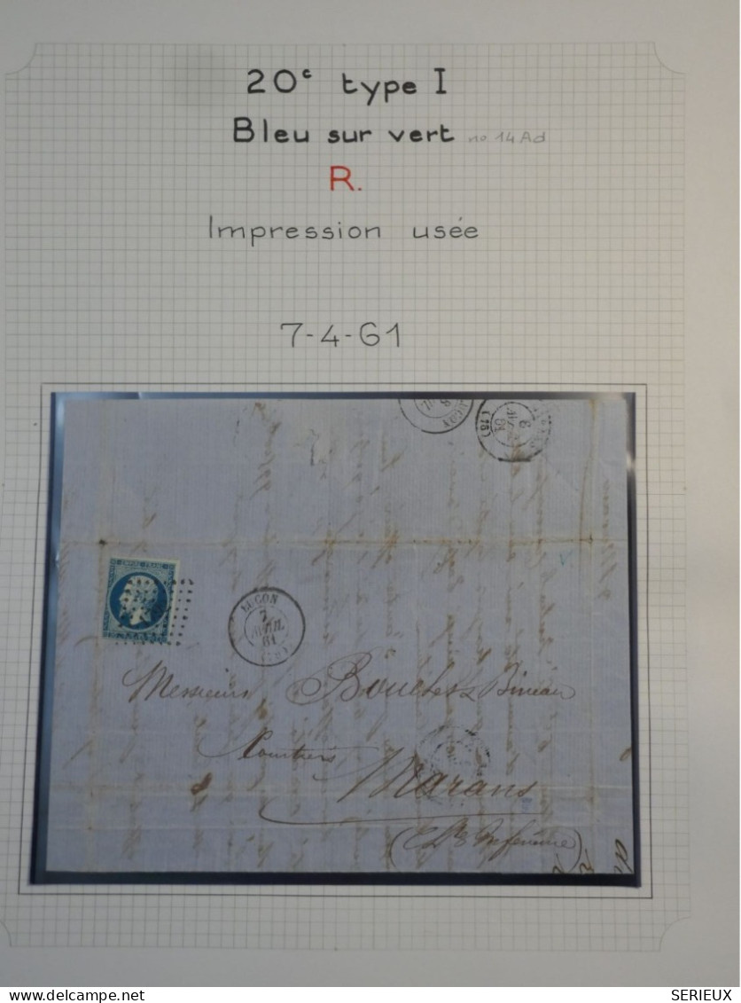 DK2 FRANCE BELLE  LETTRE RARE  1861 LUCON A MARANS N°14 BLEU SUR VERT  + VU BEHR DISPERSION DE COLLECTION+ - 1853-1860 Napoleon III