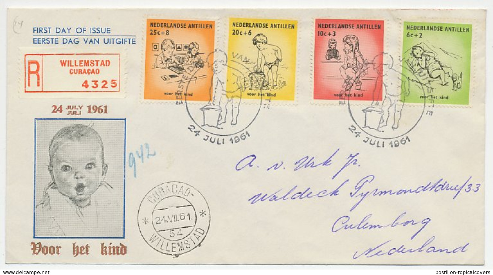 Registered Cover / Postmark Netherlands Antilles 1961 Children - Autres & Non Classés