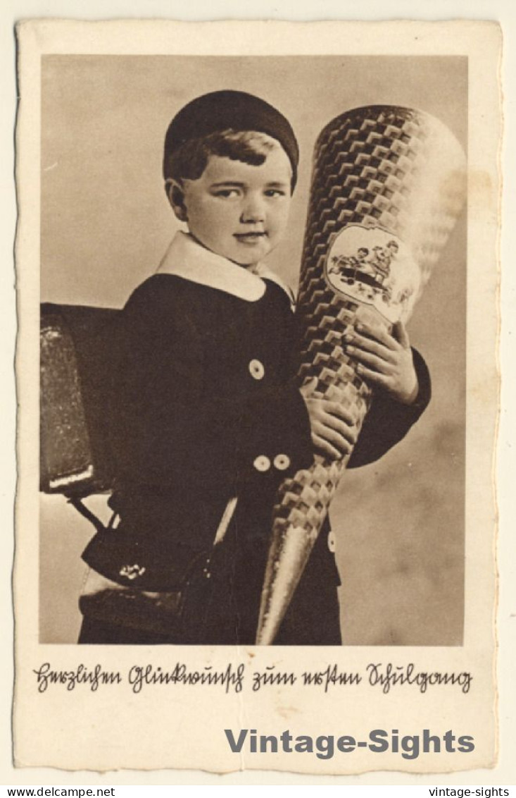 Elegant Little Girl With School Cone & Tornister (Vintage PC ~1920s/1930s) - Scuole