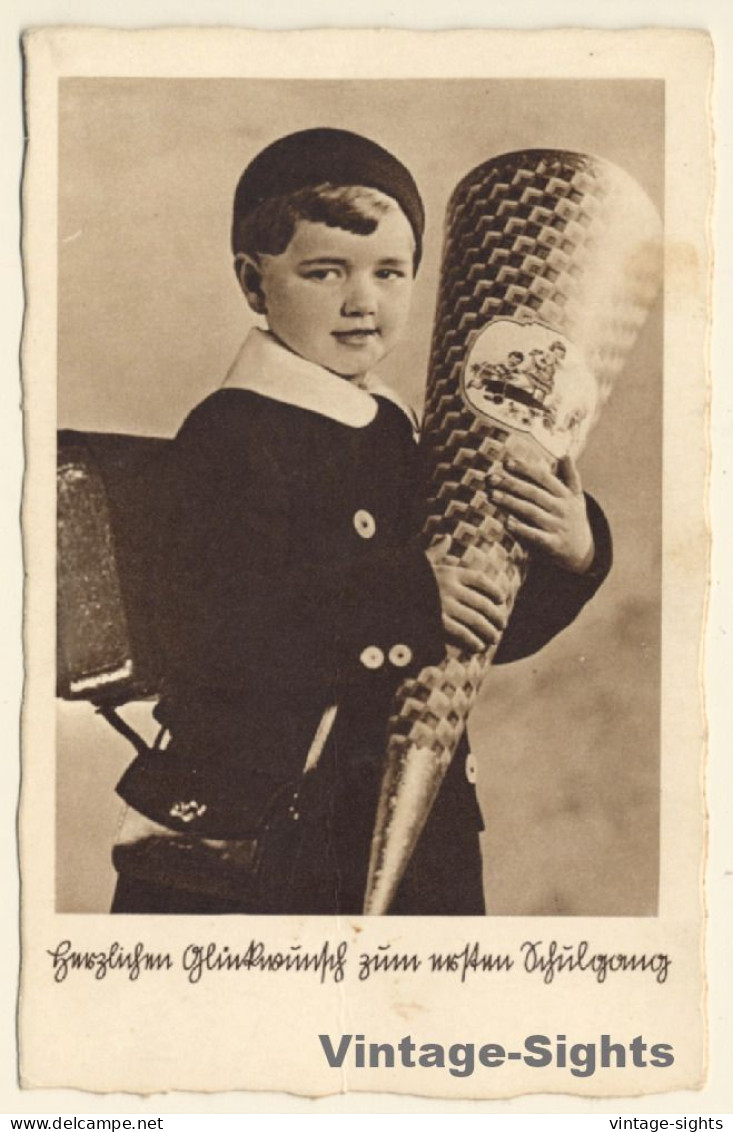 Elegant Little Girl With School Cone & Tornister (Vintage PC ~1920s/1930s) - Ecoles
