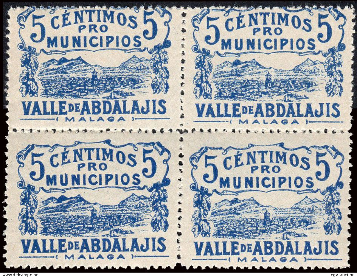 Málaga - Guerra Civil - Em. Local Nacional - Valle De Abdalajís - Allepuz ** 2 Bl. 4 - "5 Cts. Pro Municipios" - Emisiones Nacionalistas