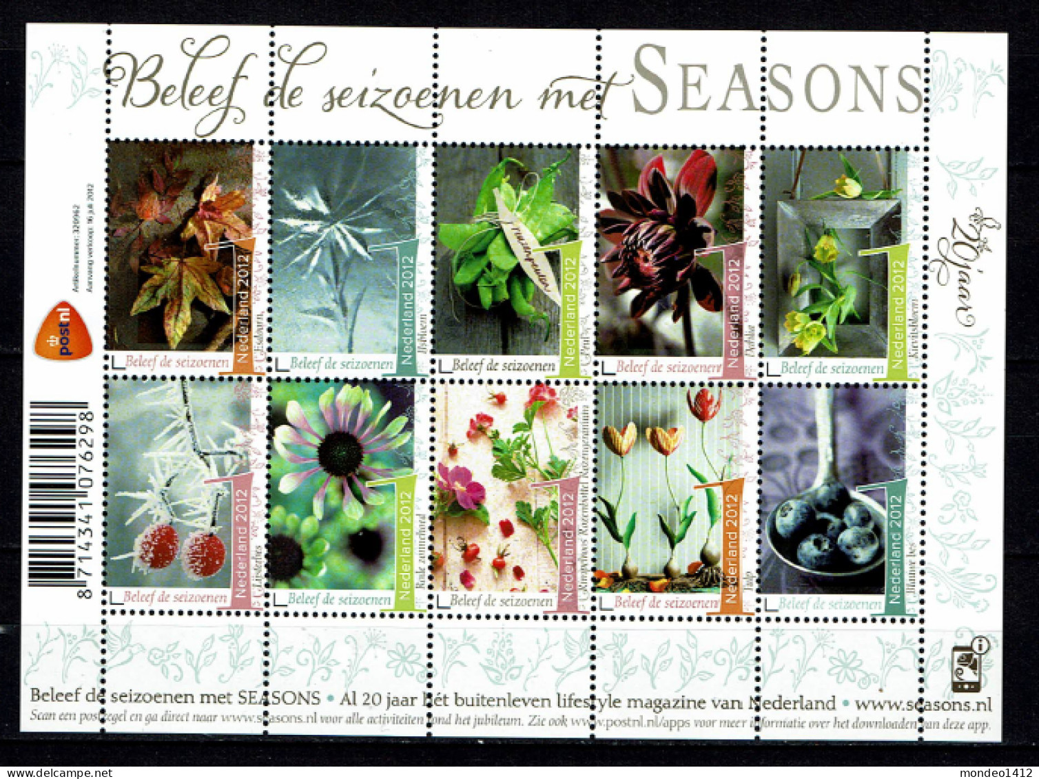 Nederland 2012 - NVPH 2957/66 - Blok Block - Seasons, Flowers, Fleurs, Fruit - MNH - Unused Stamps