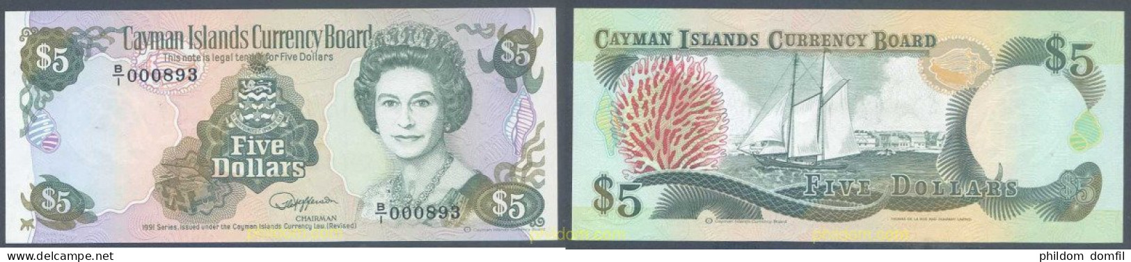 5330 CAIMAN Islas 1991 CAYMAN ISLANDS 5 DOLLARS 1991 - Caribes Orientales