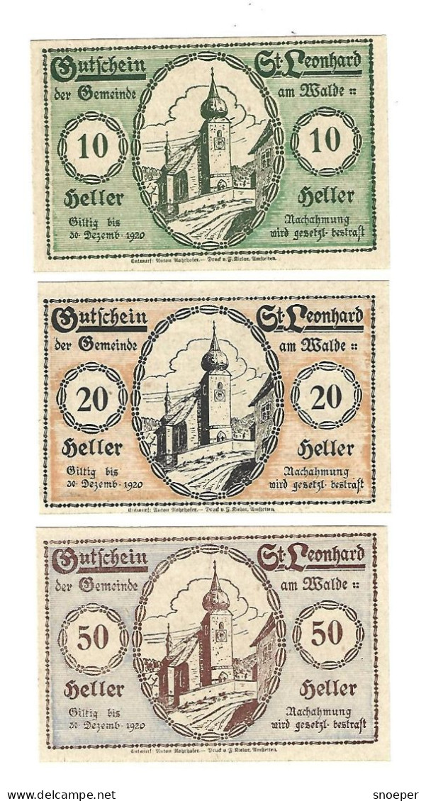 **Austria Notgeld St Leonhard Am  Walde Serie Compleet   902c - Austria