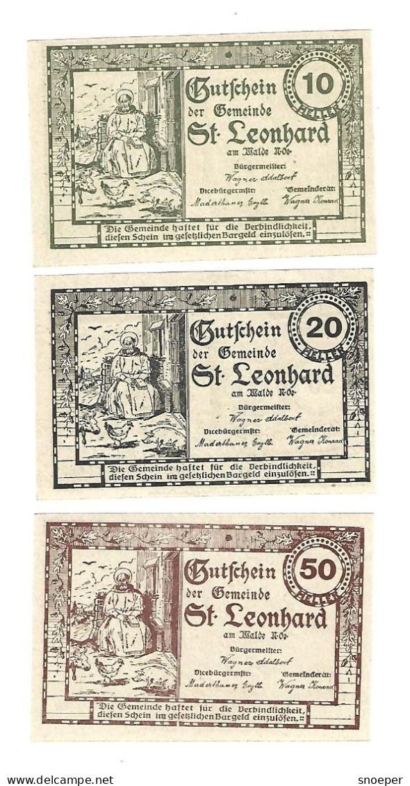 **Austria Notgeld St Leonhard Am  Walde Serie Compleet   902c - Autriche