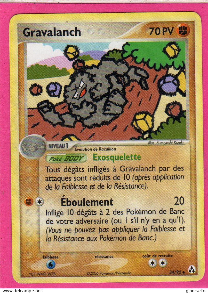 Carte Pokemon 2006 Ex Createur De Legende 34/92 Gravalanch 70pv Bon Etat - Ex