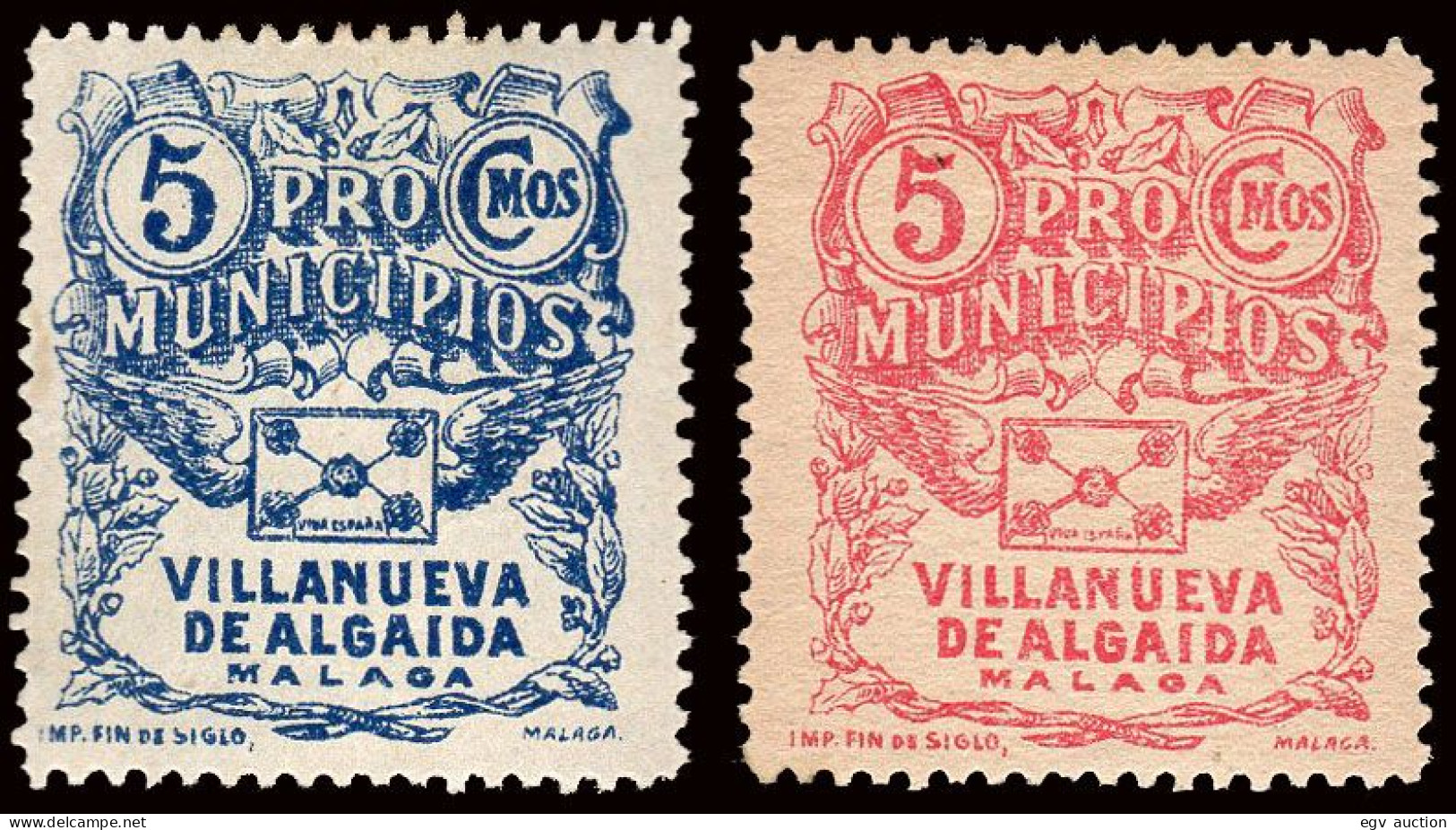 Málaga - Guerra Civil - Em. Local Nacional - Villanueva De Algaidas - Allepuz * 2/3 - "5 Cts. Pro Municipios" - Emisiones Nacionalistas